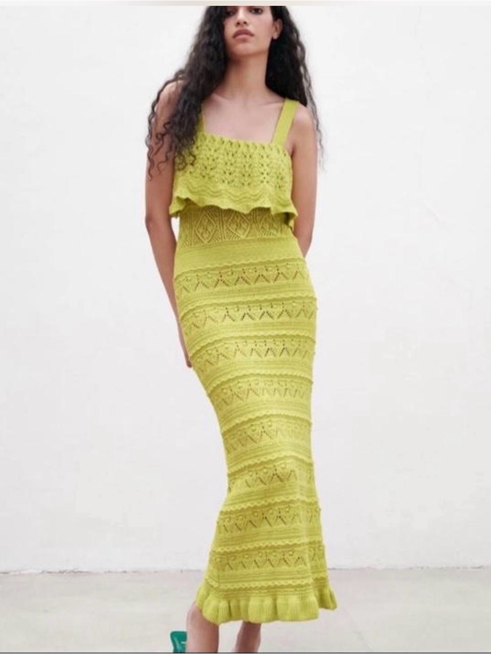 Zara Lime Green Crochet Knit Top